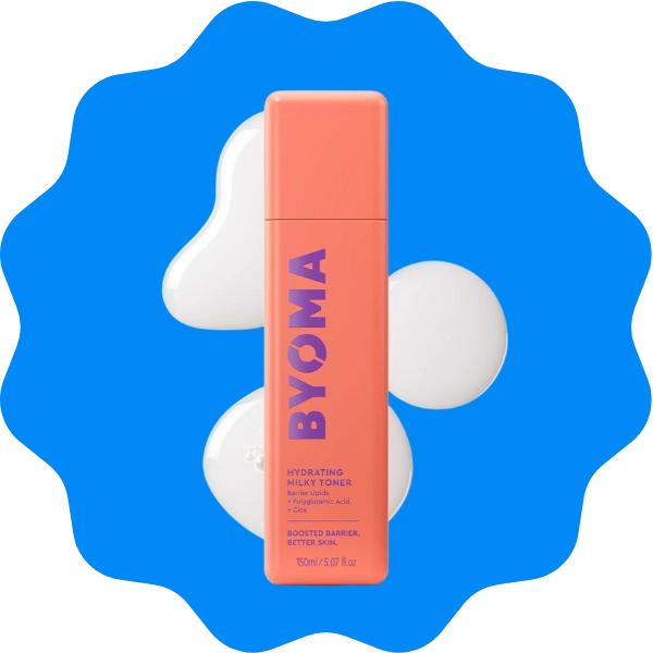 A bottle of BYOMA Hydrating Milky Toner for repairing the moisture barrier and soothing redness