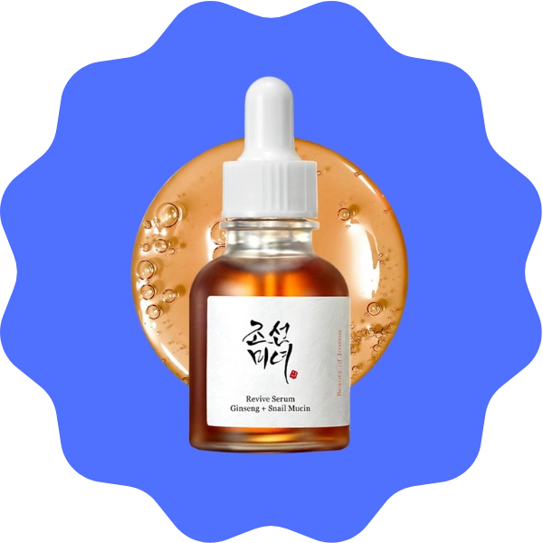 A dropper bottle of Beauty of Joseon Snail Mucin Ginseng Serum for dark spots and acne scars