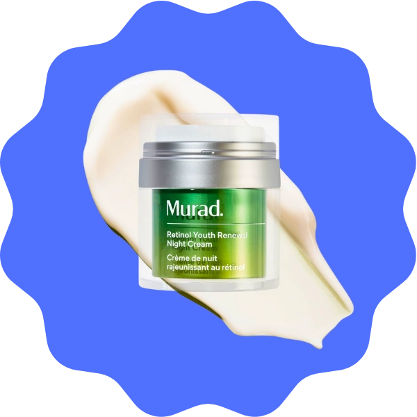 A jar of Murad Retinol Youth Renewal Night Cream for firming fine lines and wrinkles
