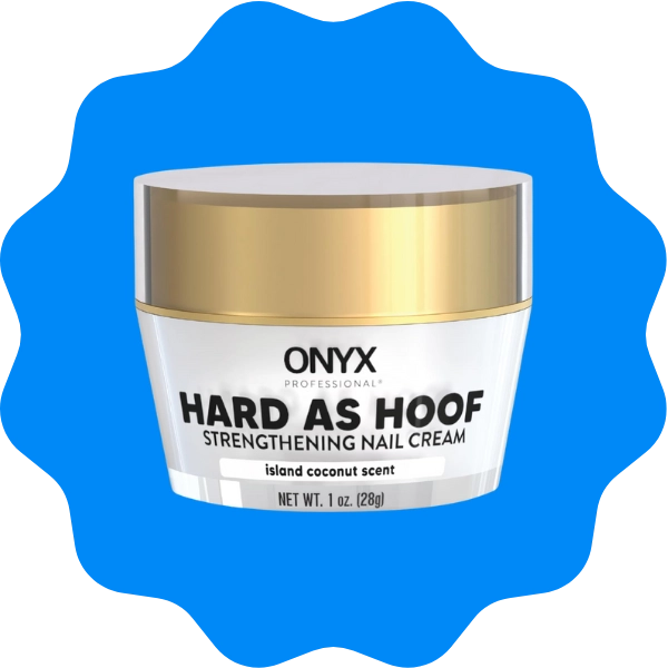 A jar of Onyx Professional Hard as Hoof Nail Strengthening Cream for repairing brittle nails