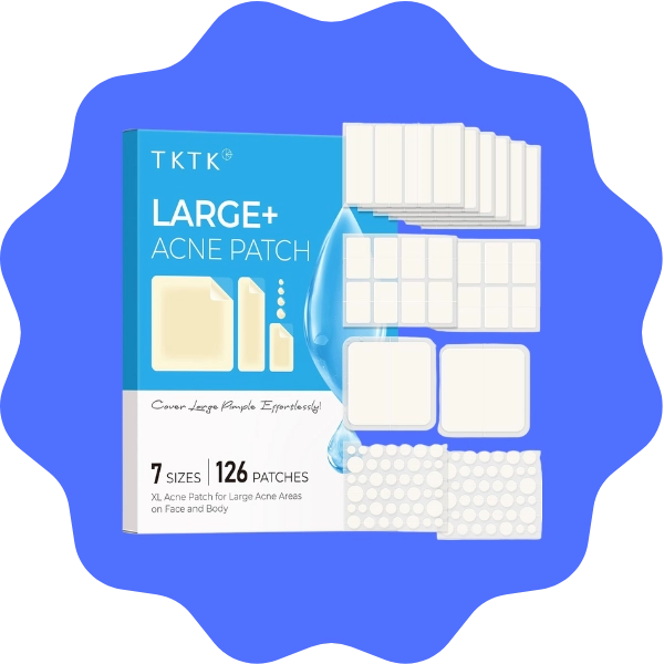 KTK large non-medicated hydrocolloid acne patches for face and body, seven sizes for forehead, chin, chest, and back, absorbs fluid and protects blemishes