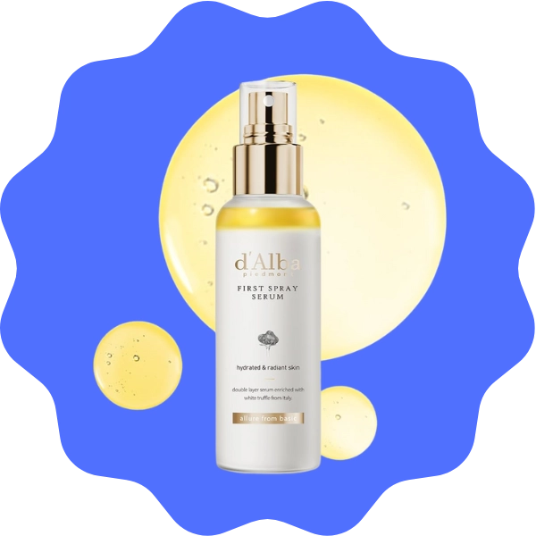 A bottle of d’alba Piedmont White Truffle First Spray Serum for K-beauty glowing and hydrated skin