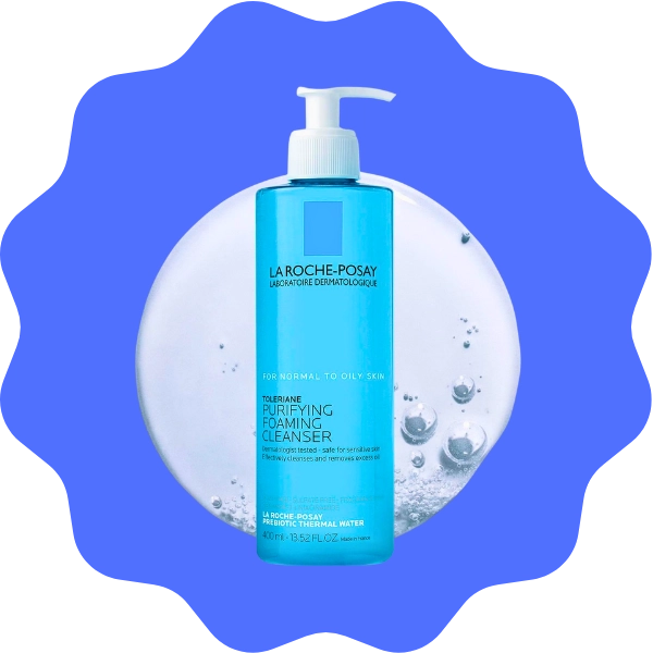 A pump bottle of La Roche-Posay Toleriane Foaming Cleanser for oily and sensitive skin care