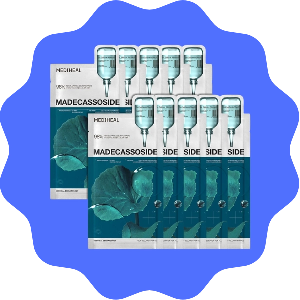 10 piece Mediheal Madecassoside Essential Sheet Masks for Blemish Repair Vegan K-Beauty Products