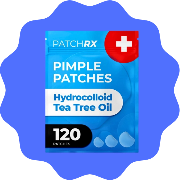 Hydrocolloid non-medicated acne pimple patches with tea tree oil, spot treatment for whiteheads and blemishes, absorbs fluid and prevents picking.