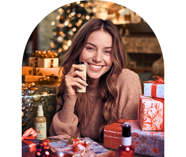 A beauty lover showing off her new gifts from Christmas with the 20 Best Skincare Stocking Stuffers under $20