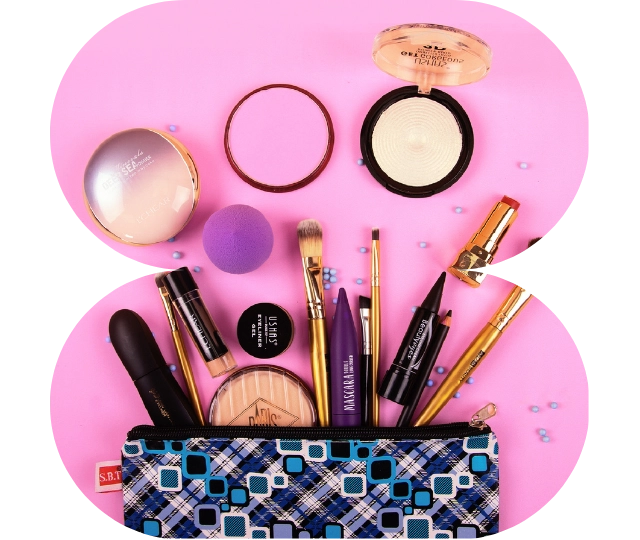 topview of beauty products from different brands