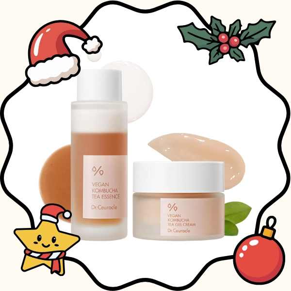 A mini travel friendly kombucha skincare set with an essence and gel cream ideal for the 20 Best Skincare Stocking Stuffers Under 20 dollars.