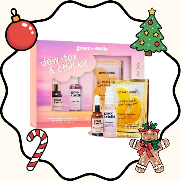 A travel size set with gold eye masks serum and rose spray that feels gift ready and perfect for the 20 Best Skincare Stocking Stuffers Under 20 dollars.