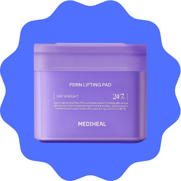product photo of Plant Based Rose PDRN MEDIHEAL Toner Pads [PDRN] - Stretchable Lifting Pads with Squalane and Glutathione for Total Skin Care on blue background